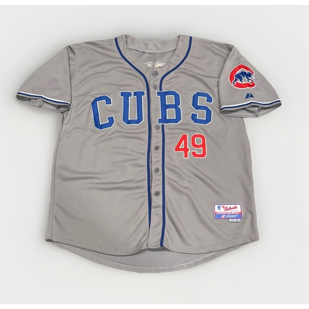 Majestic Chicago Cubs #49 Jake Arrieta Away Gray Baseball Jersey Men Size 48 MLB
